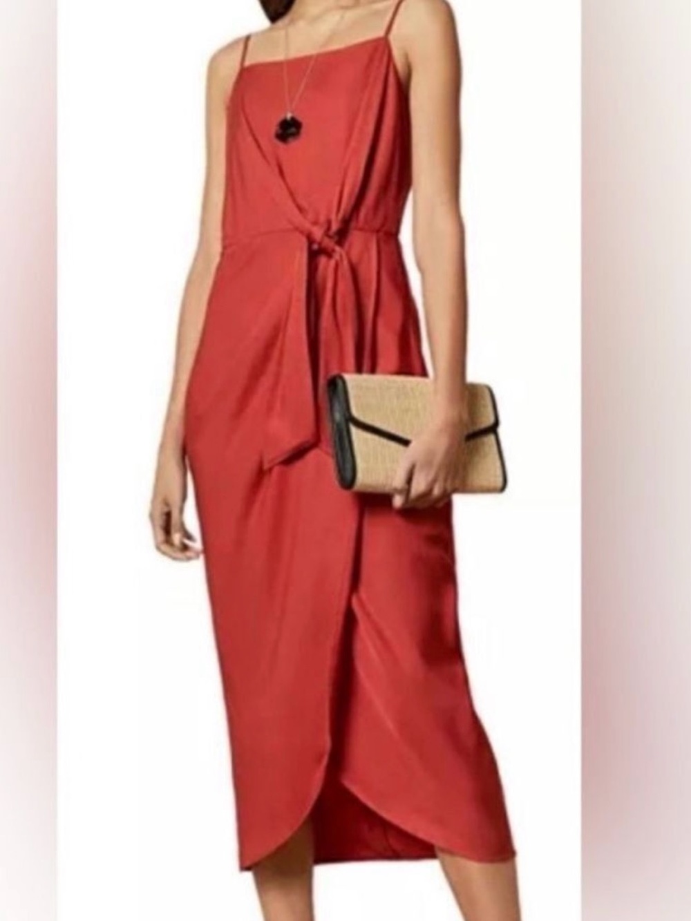 Ted Baker London Rust Red Tie-Front Midi Dress - Picture 2 of 10